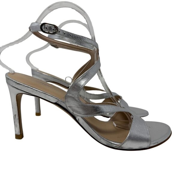 Stuart Weitzman Mariposa 80s Strappy Sandal Heels Women's 9B Silver Formal NWOB - Picture 3 of 16